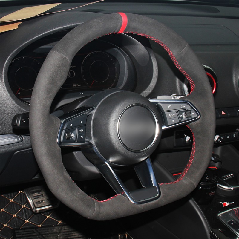 Loncky Auto Custom Fit OEM Black Suede Car Steering Wheel Cover for